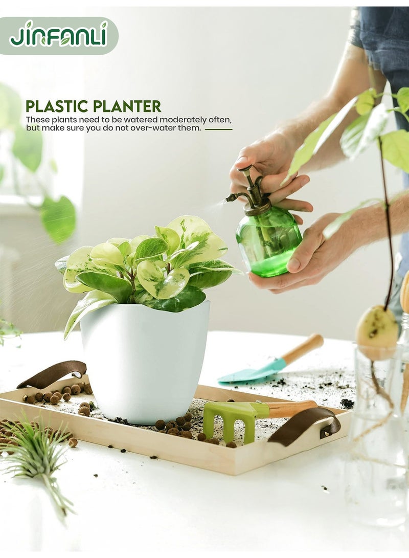 جين فان ل أنا مجموعة من 10 أواني زهور بلاستيكية، أواني نباتات بفتحات تصريف، أواني نباتات بفتحات تصريف وصينية، أواني زهور بلاستيكية عصرية مزخرفة لجميع النباتات الداخلية والعصاريات والزهور والمشاتل (أبيض) - Image 4